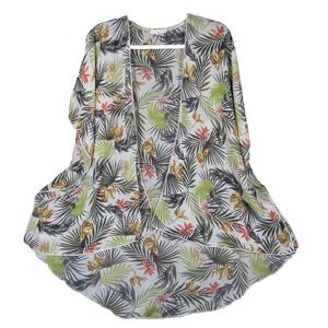 Emory Park Shawl Cover Up Womens M Green Tropical‎ Kimono Hawaiian Boho Coastal